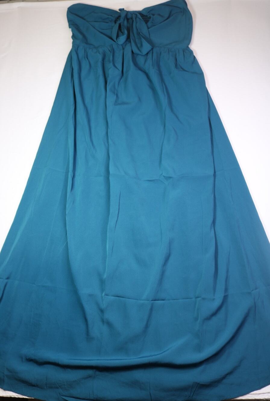 Teal Strapless Smocked Maxi Dress Tie Front Sweetheart Tube Top Boho Sun Dress S